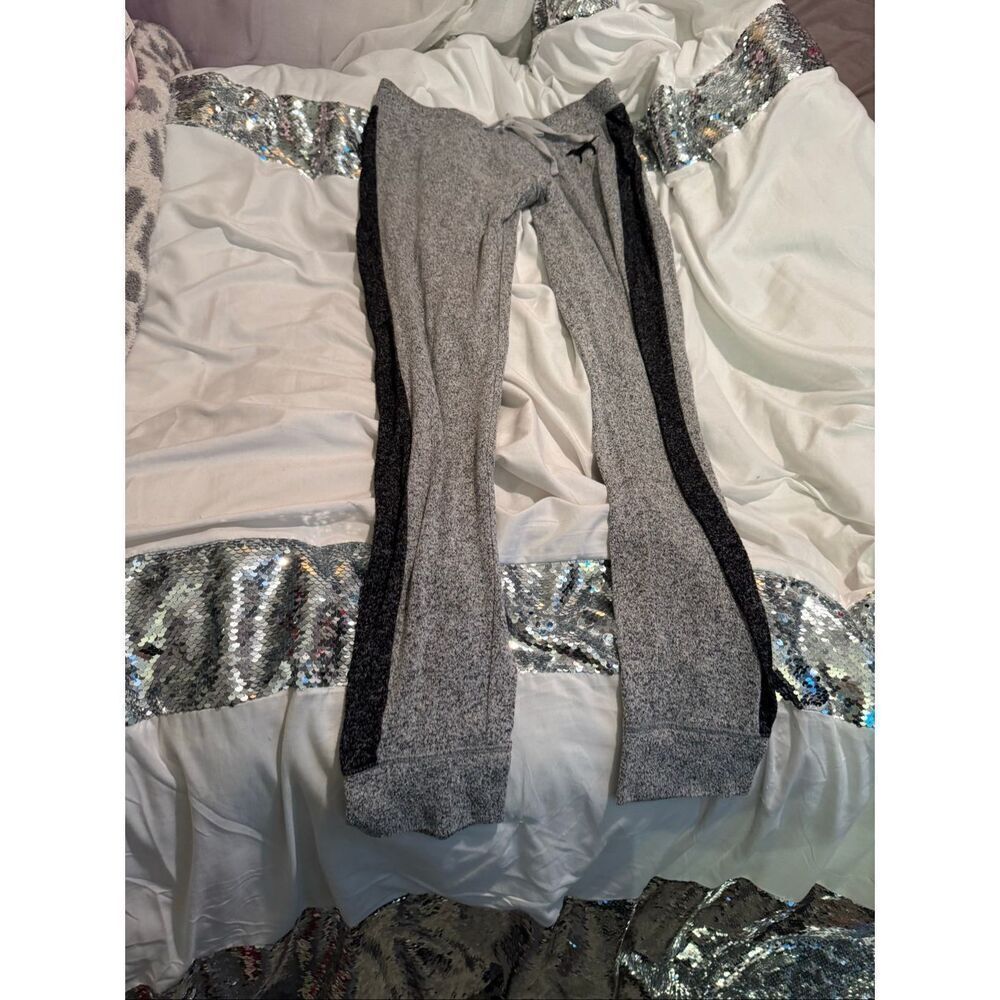 PINK grey stripe cozy knit joggers pants pajamas lounge small